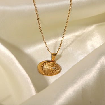 Fashion Star Stainless Steel Gold Plated Artificial Diamond Pendant Necklace