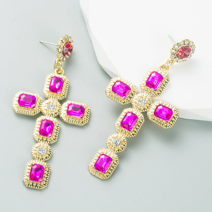 Fashion Cross Alloy Inlay Rhinestones Women's Drop Earrings 1 Pair