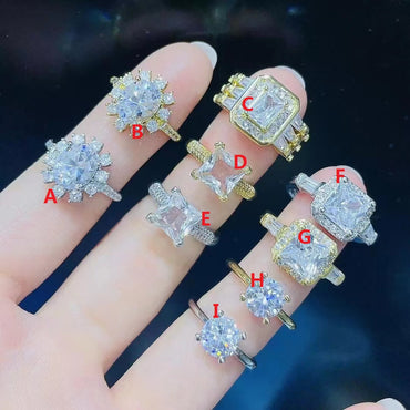 Fashion Round Square Copper Plating Inlay Zircon Rings 1 Piece