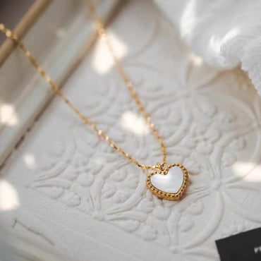 Fashion Heart Shape Stainless Steel Plating Inlay Shell Pendant Necklace