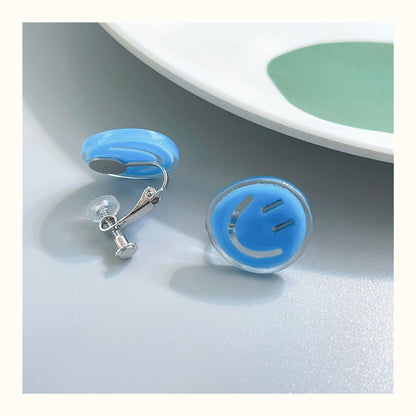 1 Pair Cute Smiley Face Enamel Arylic Ear Cuffs Ear Studs