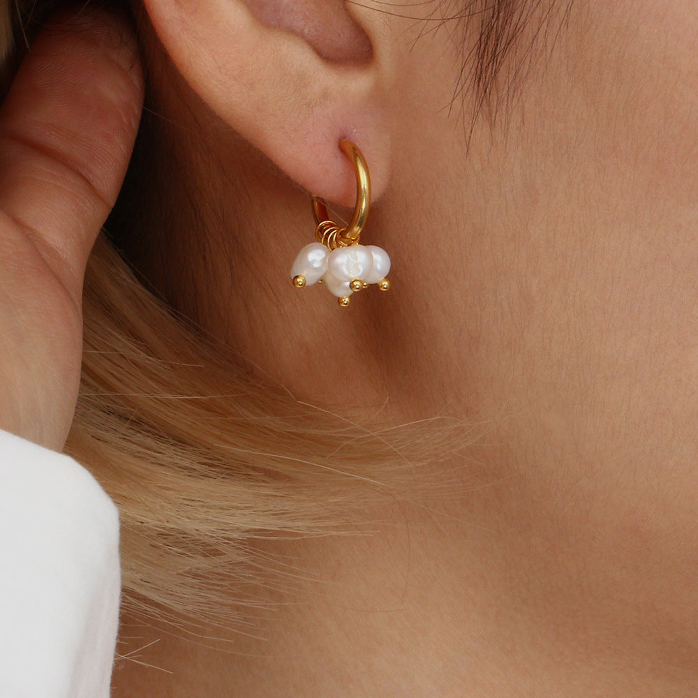 Elegant C Shape Plating Metal Artificial Pearls Gold Plated Ear Studs