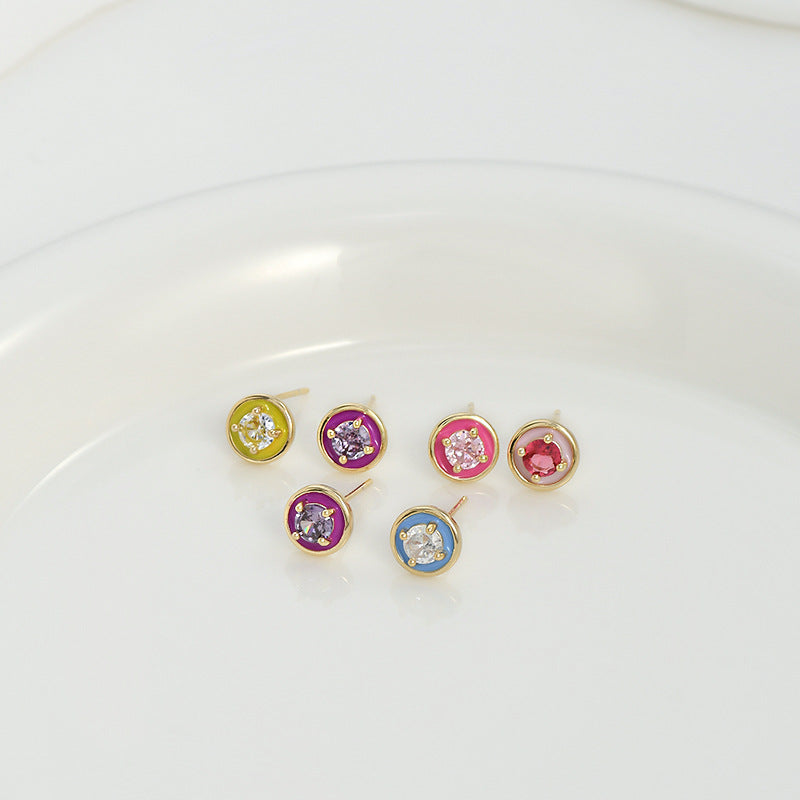 1 Set Ig Style Simple Style Round Enamel Plating Inlay Copper Zircon Ear Studs