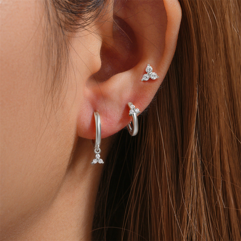 1 Set Simple Style Star Butterfly Plating Sterling Silver Hoop Earrings Ear Studs
