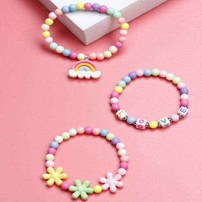 Cartoon Style Rainbow Flower Plastic Beaded Bracelets