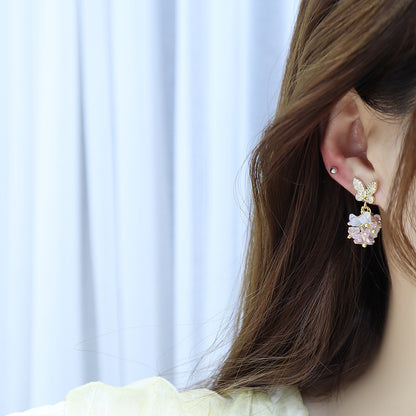 Korean Style Crystal Diamond Butterfly Earrings