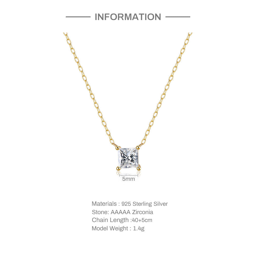 Fashion Geometric Square Silver Inlay Zircon Necklace