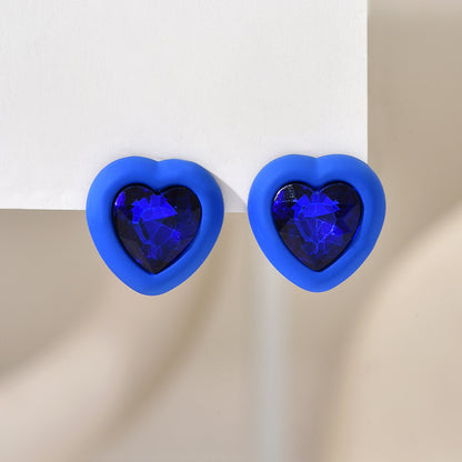 1 Pair Sweet Round Water Droplets Heart Shape Inlay Arylic Rhinestones Ear Studs
