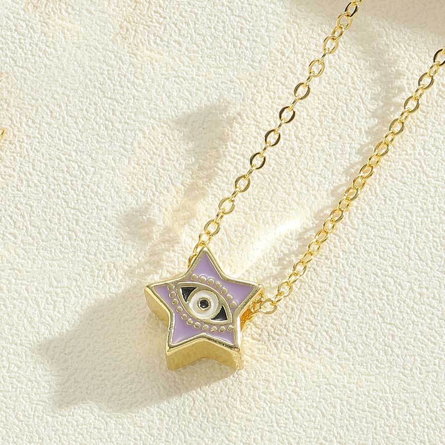 European and American hot-selling drip oil three-dimensional five-pointed star devil's eye pendant neck chainclavicle chain niche fashion necklace wholesale