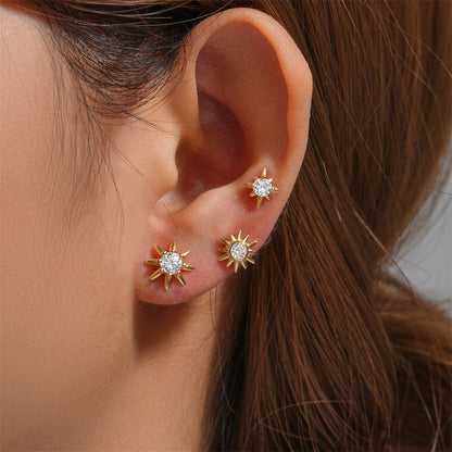 1 Set Simple Style Star Butterfly Plating Sterling Silver Hoop Earrings Ear Studs