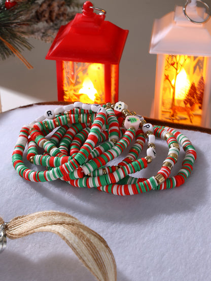 Sweet Christmas Tree Santa Claus Letter Soft Clay Beaded Christmas Women's Bracelets