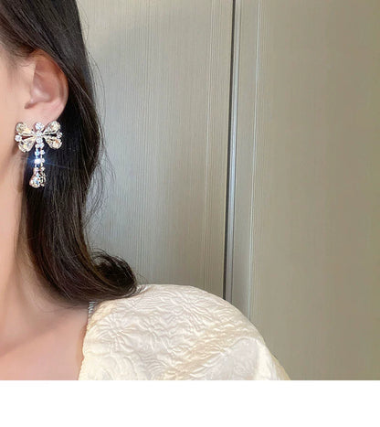 1 Pair Elegant Bow Knot Plating Inlay Alloy Artificial Gemstones Drop Earrings