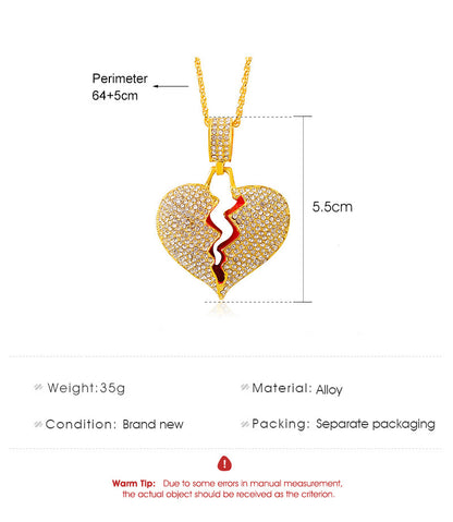 Retro Diamond Broken Heart Pendant Clavicle Chain Necklace Wholesale Jewelry Gooddiy