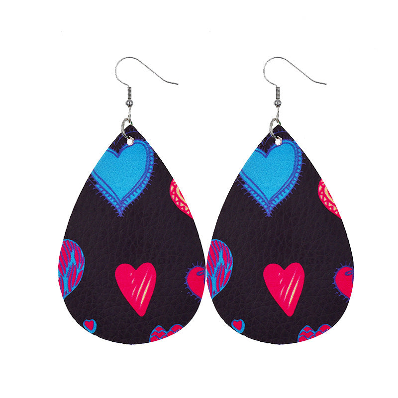 1 Pair Elegant Classic Style Water Droplets Heart Shape Pu Leather Drop Earrings