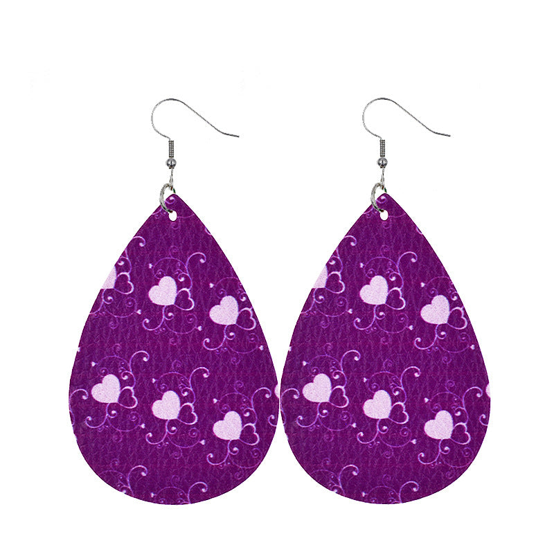 1 Pair Elegant Classic Style Water Droplets Heart Shape Pu Leather Drop Earrings