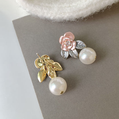 1 Pair Sweet Flower Enamel Plating Inlay Imitation Pearl Copper Zircon 14k Gold Plated Drop Earrings