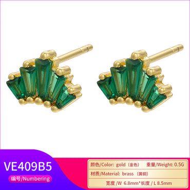 Retro Geometric Green Gemstones Diamond Copper Earrings Wholesale Gooddiy