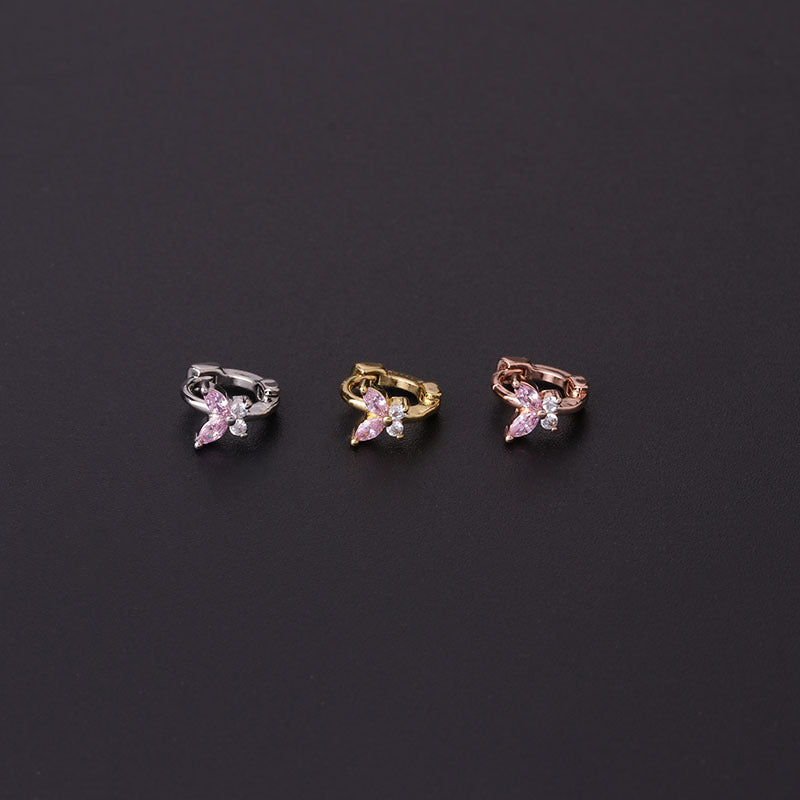 Simple Mini Ear Buckle Blue Pink White Zirconium Butterfly Ear Bone Earrings Single