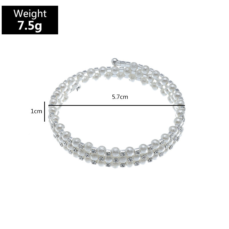 Fashion Rhinestone Pearl Multi-layer Winding Bracelet