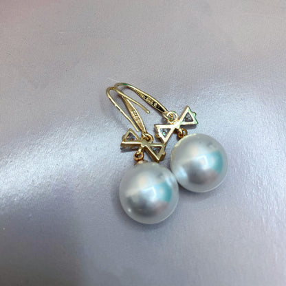 Zircon Bowknot Pearl 925 Silver Needle Earrings