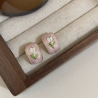 1 Pair Simple Style Flower Enamel Alloy Ear Studs