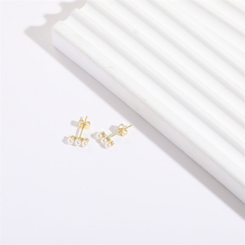 Rectangular pearl earrings silver needle wholesale women's ins style  new simple and versatile niche design studs