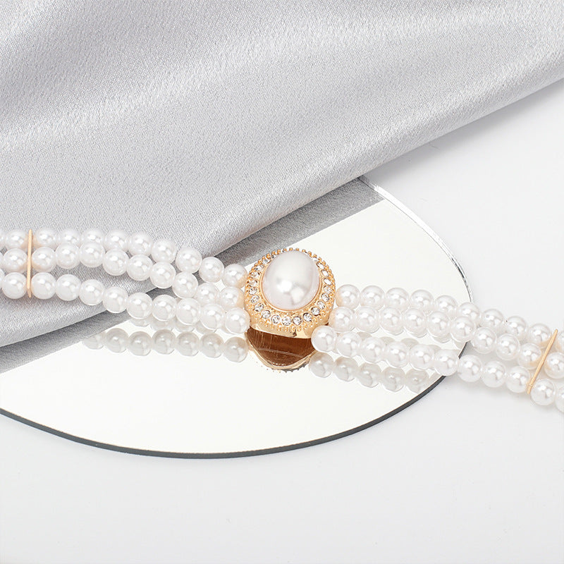 Retro Geometric Oval Pearl Multilayer Necklace