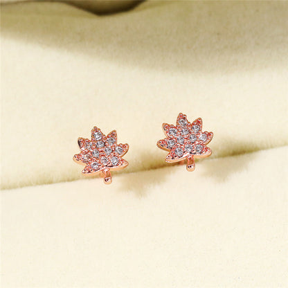 1 Pair Simple Style Shiny Maple Leaf Inlay Copper Zircon Ear Studs