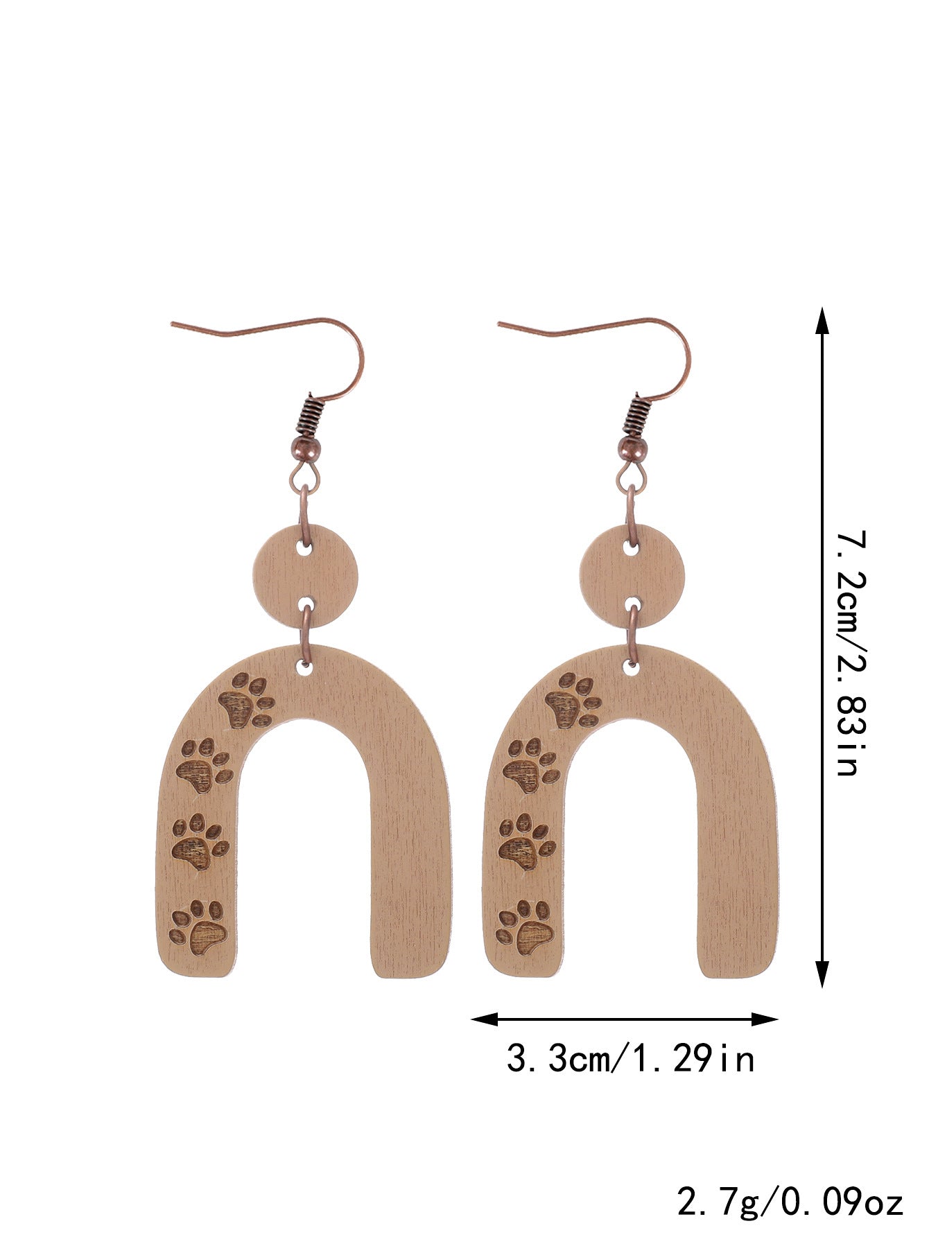 1 Pair Retro U Shape Letter Ball Wood Drop Earrings