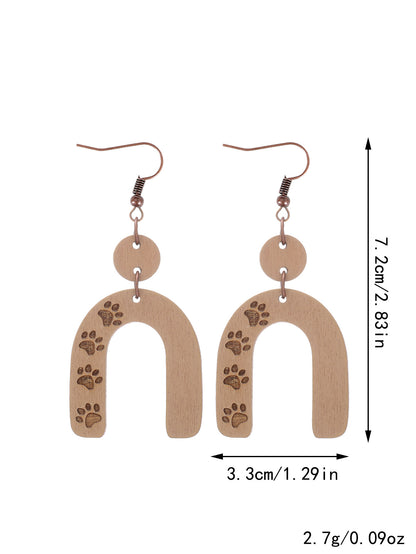 1 Pair Retro U Shape Letter Ball Wood Drop Earrings