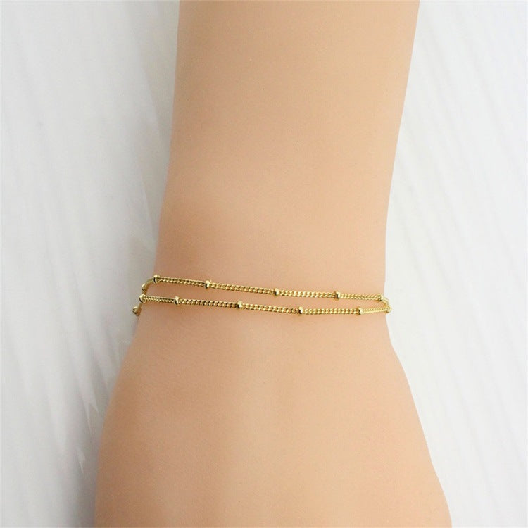 Korea Stainless Steel Double-layer Bracelet Bead Chain Bracelet Adjustable Jewelry Wholesale