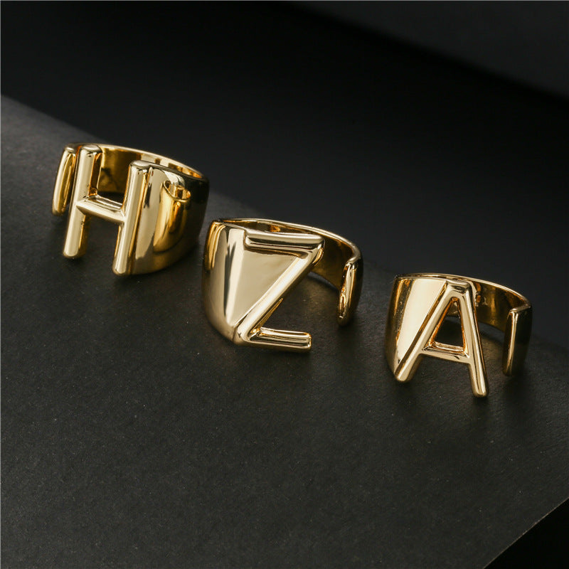 Wholesale New 18k Copper Gold-plated Alphabet Open Ring Gooddiy
