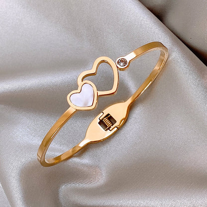 Fashion Heart Shape Titanium Steel Inlay Shell Zircon Bangle