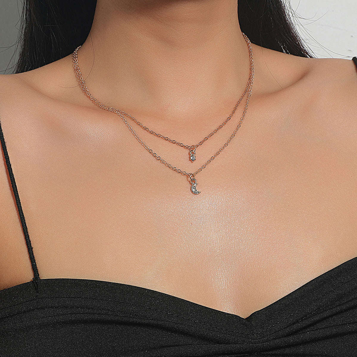 Wholesale Jewelry Star Moon Diamond-studded Pendant Multilayer Necklace Gooddiy