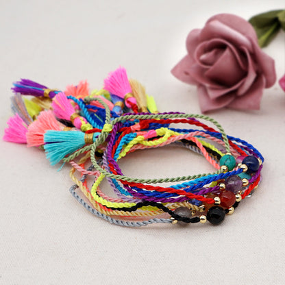 Creative Bohemian Ethnic Style 6mm Beaded Tassel Bracelet