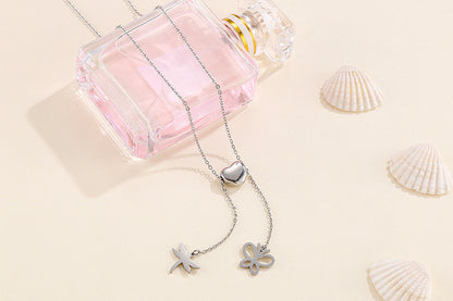 Fashion Heart-shaped Stainless Steel Dragonfly Butterfly Small Pendant Necklace