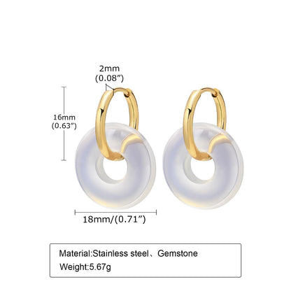 1 Pair Retro Round Stainless Steel Plating Natural Stone Earrings