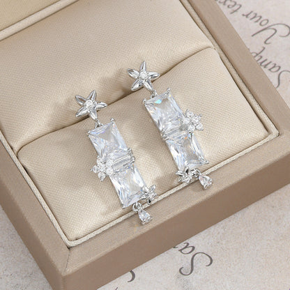 1 Pair Fashion Square Star Flower Copper Inlay Zircon Drop Earrings