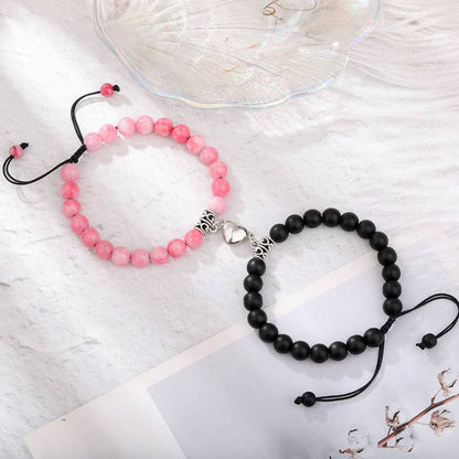 Simple Style Heart Shape Natural Stone Magnetic Material Beaded Knitting Couple Bracelets