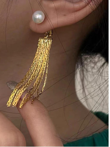 1 Pair Simple Style Tassel Metal Plating Artificial Pearls Women's Drop Earrings