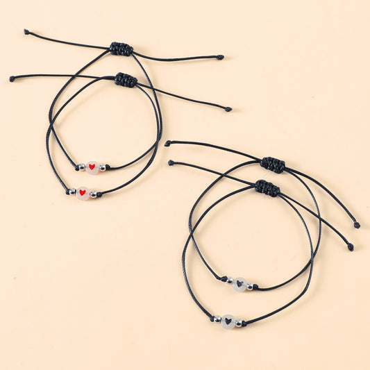 1 Pair Fashion Heart Shape Resin Rope Luminous Knitting Couple Bracelets