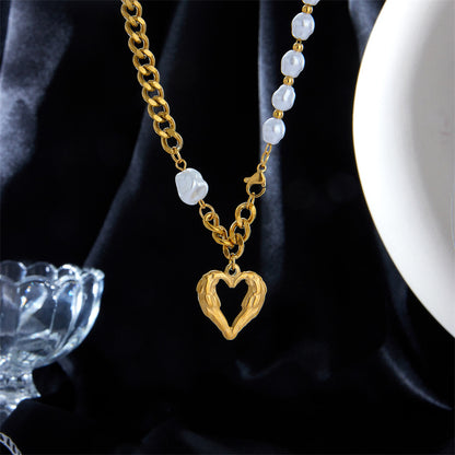 Fashion Simple Hollow Heart-shaped Titanium Steel Pearl Necklace