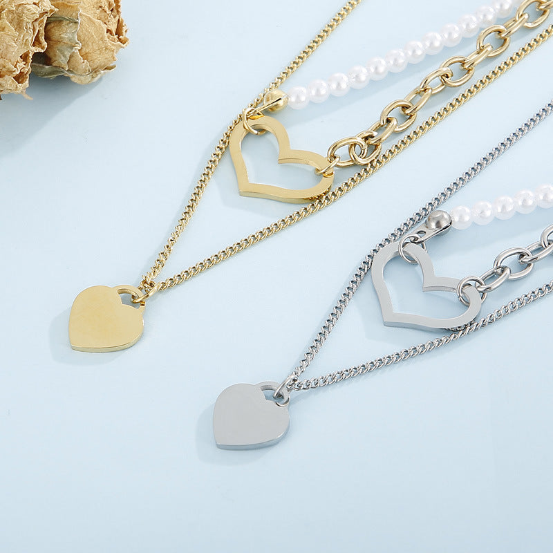 Fashion Heart Shape Titanium Steel Layered Necklaces Plating Stainless Steel Necklaces