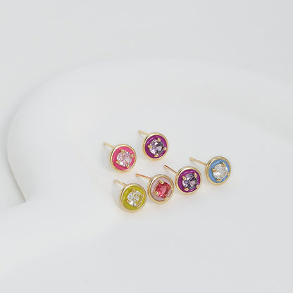 1 Set Ig Style Simple Style Round Enamel Plating Inlay Copper Zircon Ear Studs