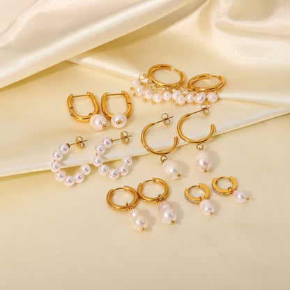 Fashion Geometric Plating Stainless Steel Pearl Gold Plated Earrings
