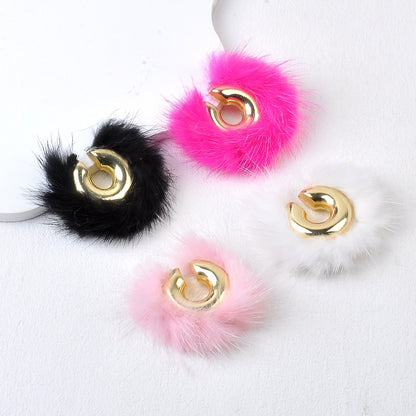 1 Pair Lady Solid Color Plating Ccb Mink Hair Earrings