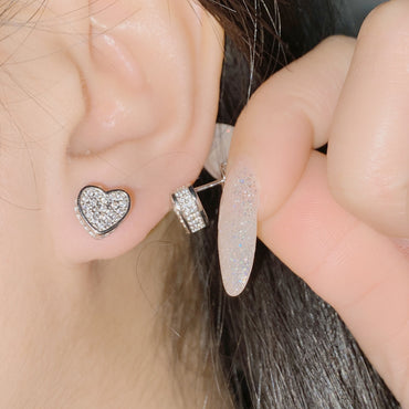 1 Pair Lady Heart Shape Copper Inlay Zircon Ear Studs