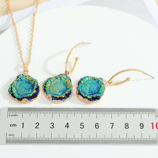 Jewelry Imitation Natural Stone Necklace Water Drop Resin Agate Piece Pendant Necklace Earring