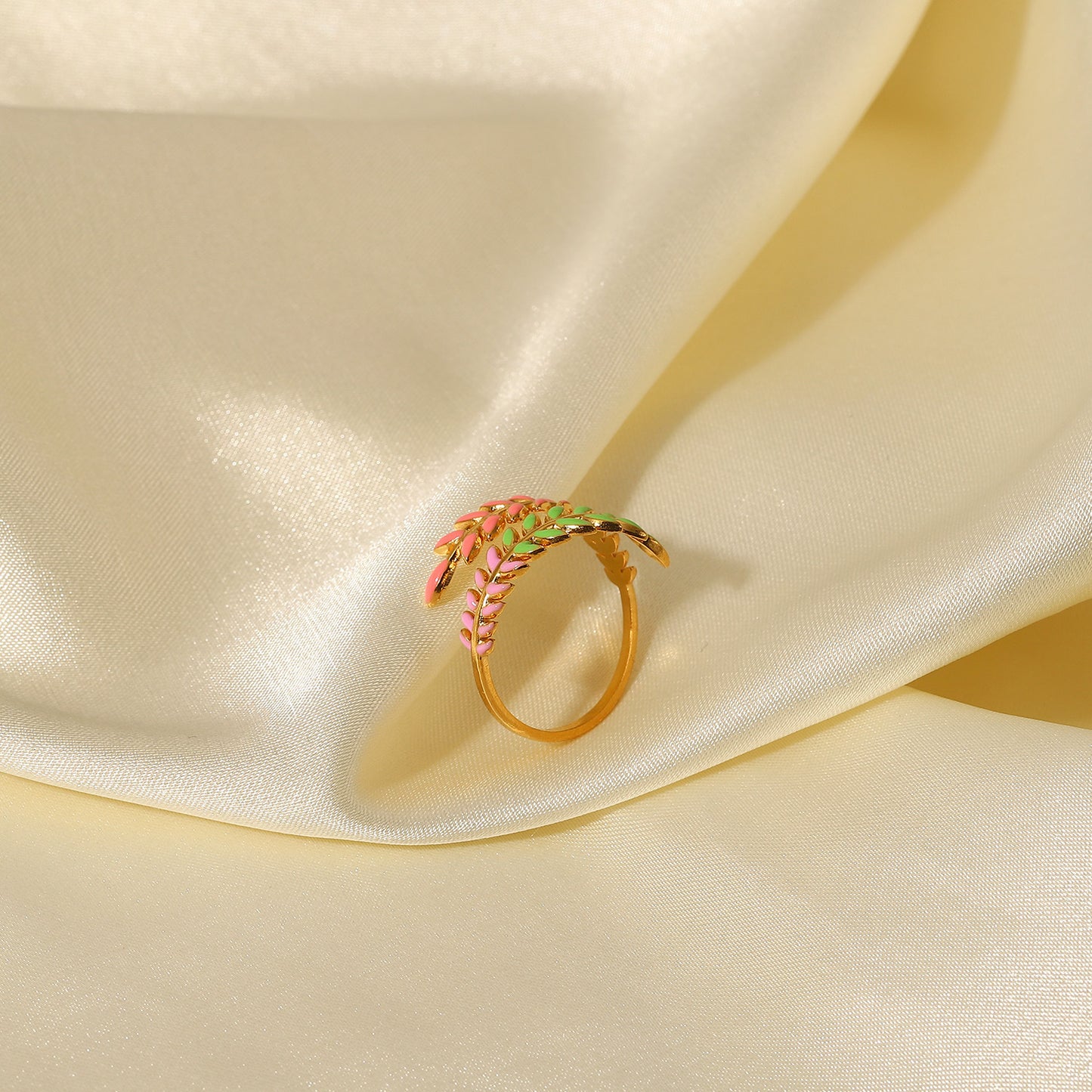 Fashion New Creative Leafy Branch-shaped 18k Gold Plated Stainless Steel Open Ring