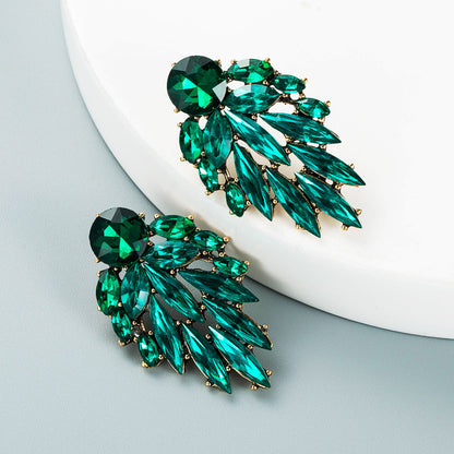 Fashion Leaves Diamond Alloy Artificial Gemstones Earrings